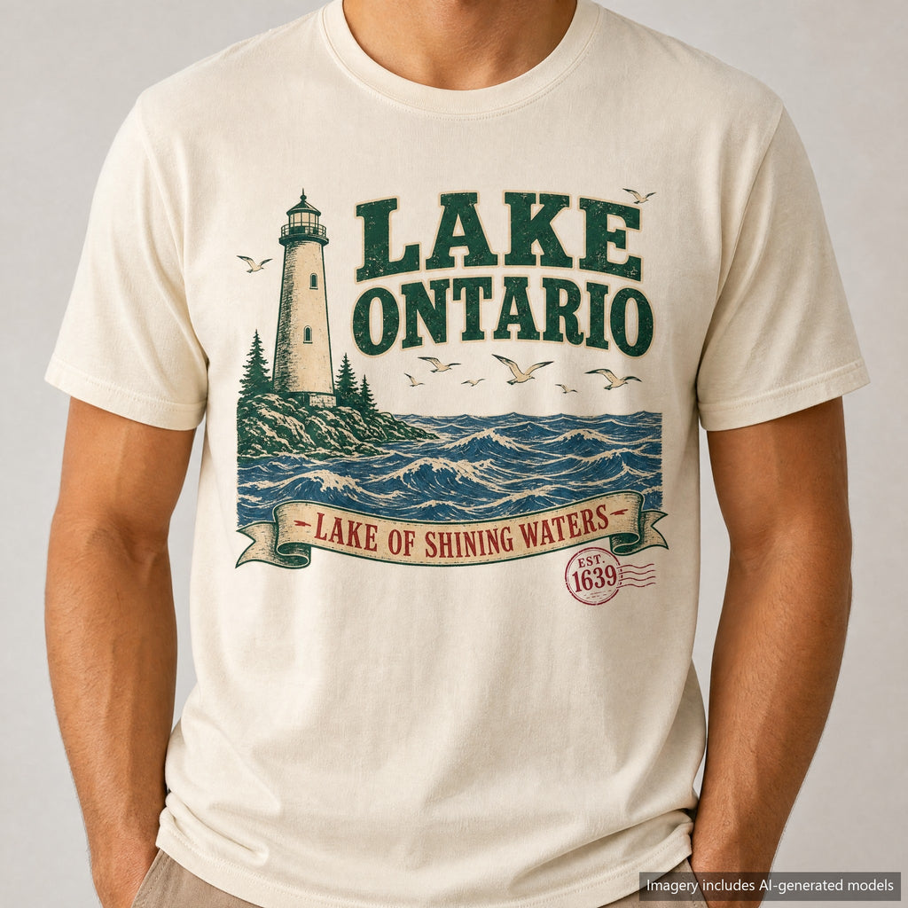 Lake of Shining Waters Ontario T-shirt, laid flat