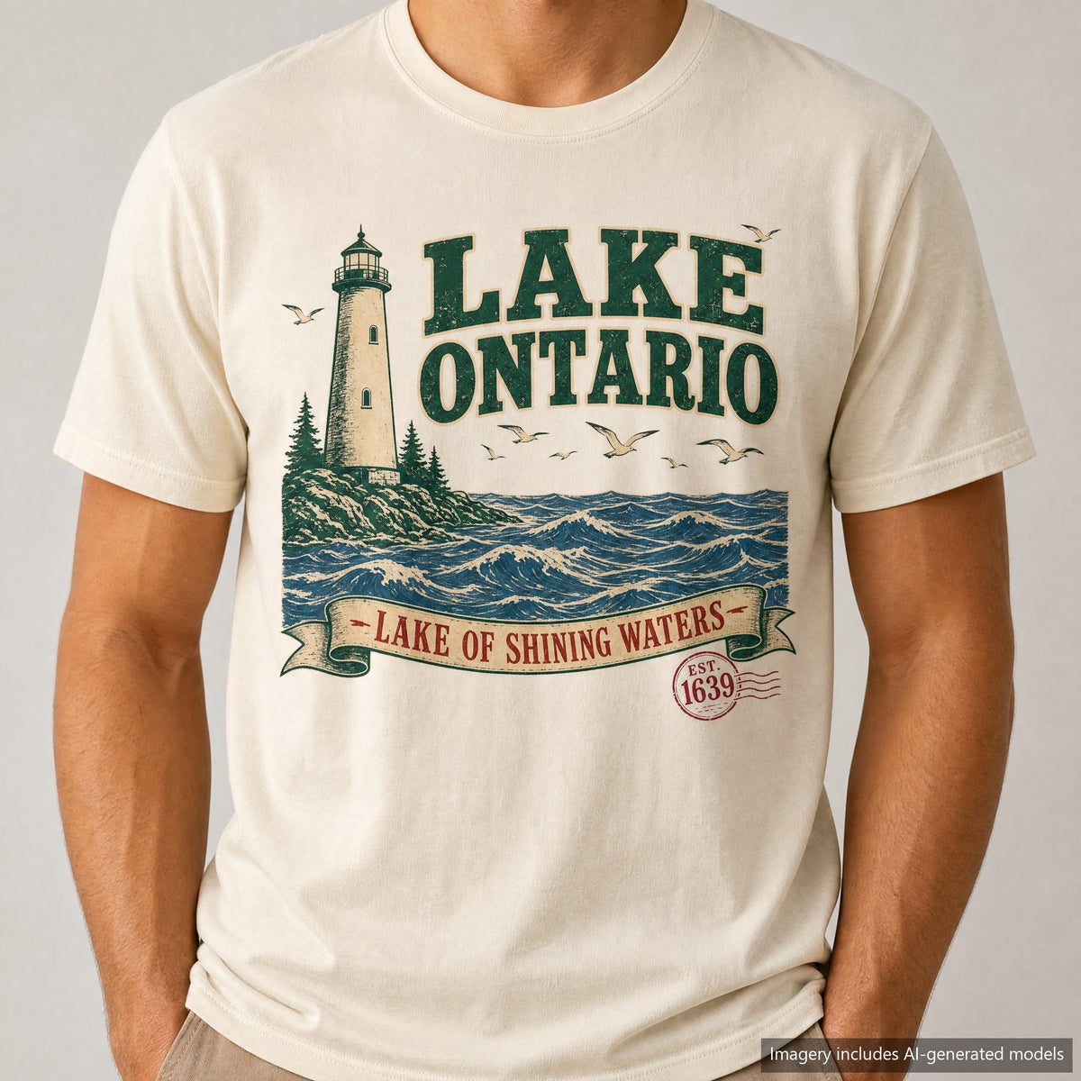 Lake of Shining Waters Ontario T-shirt, laid flat