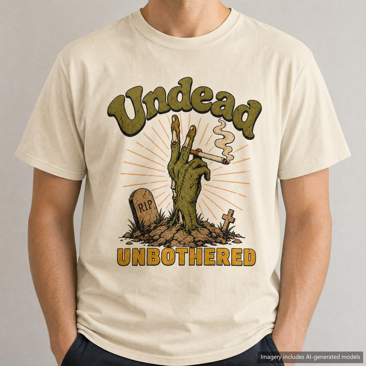 Undead Unbothered T-shirt, laid flat