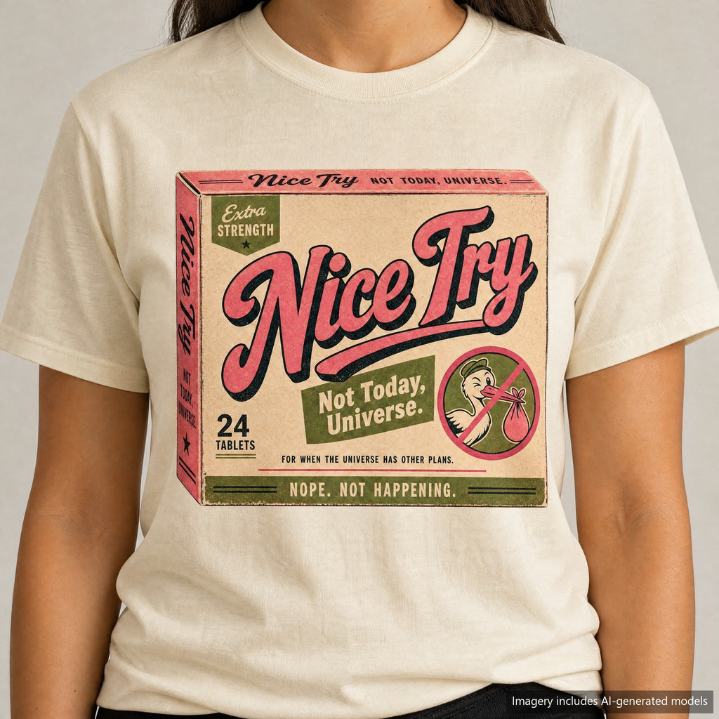 Nice Try Pill Box T-shirt, laid flat