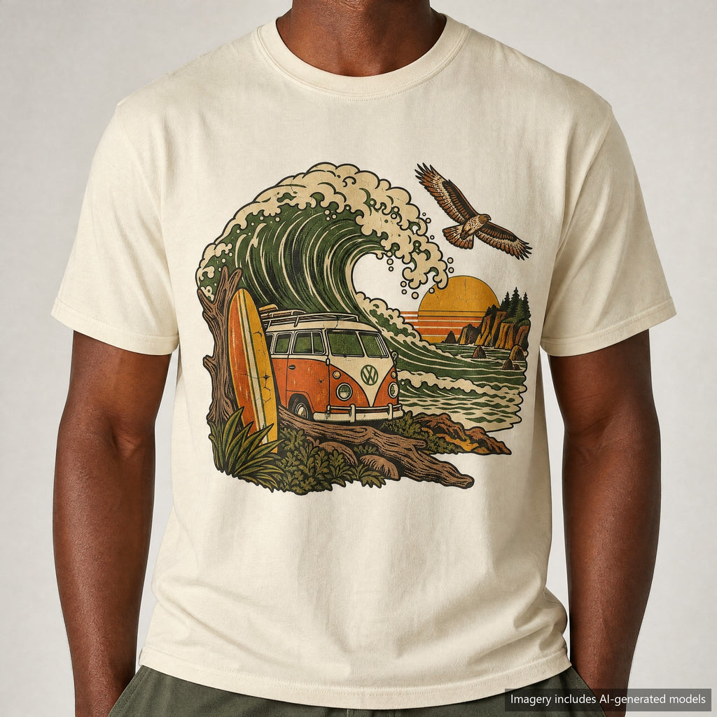 70s Wave T-shirt, laid flat
