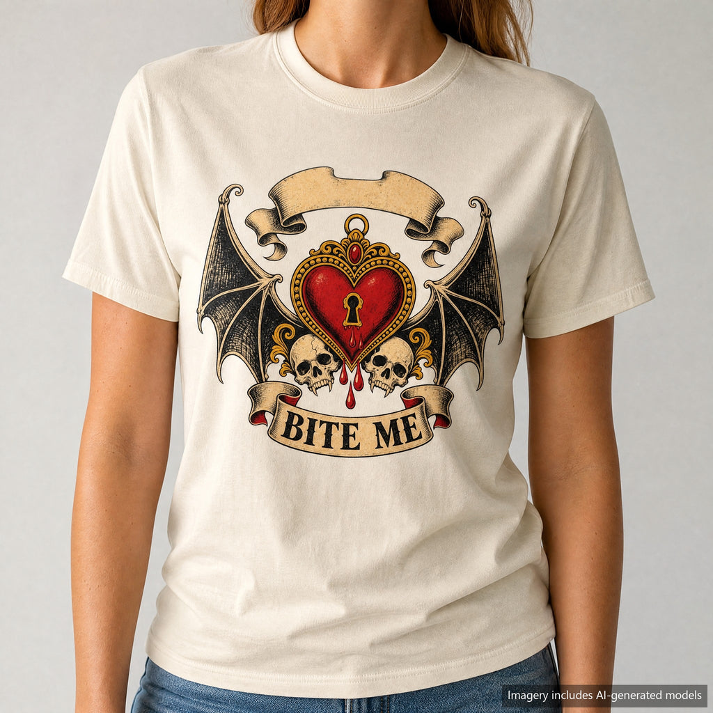 Bite Me T-shirt, laid flat