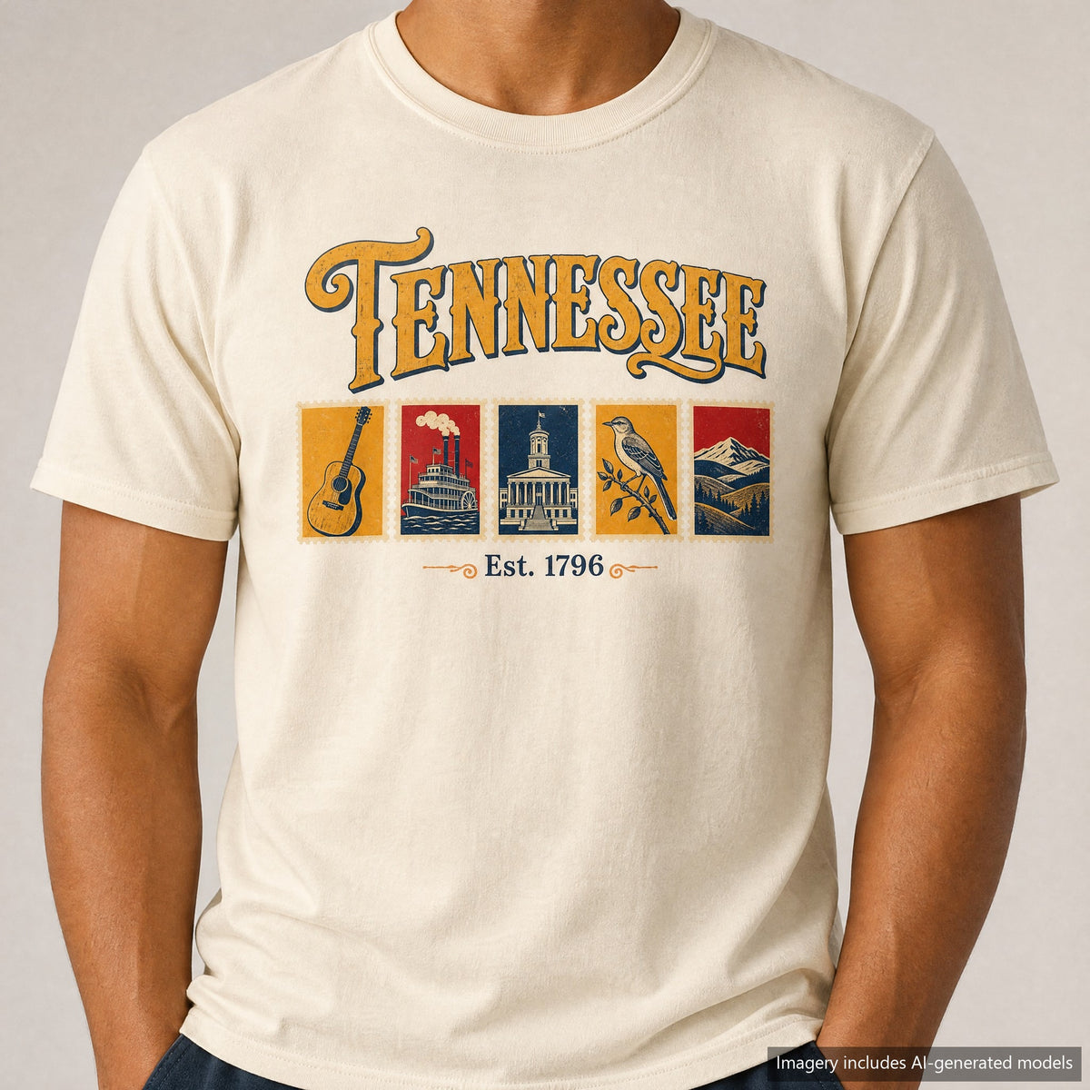 Tennessee Postage Stamp T-shirt, laid flat