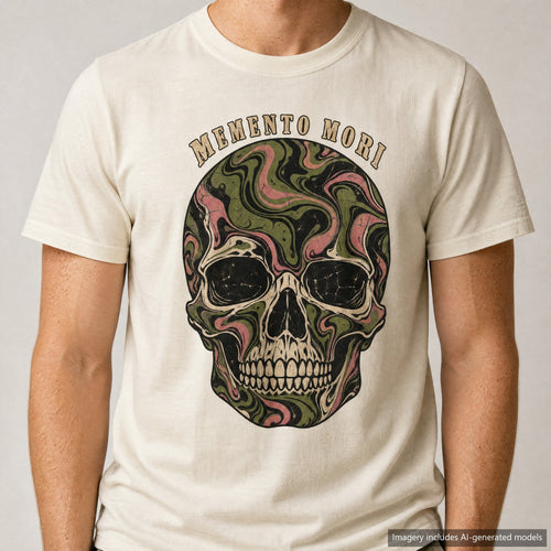 Memento Mori T-shirt, laid flat