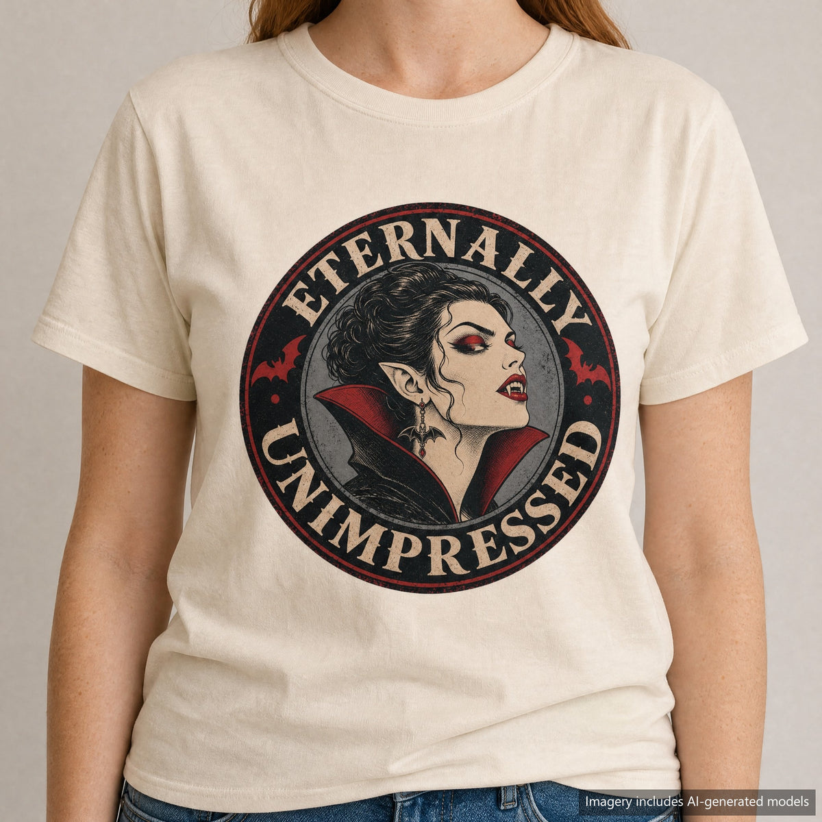 Eternally Unimpressed T-shirt, laid flat