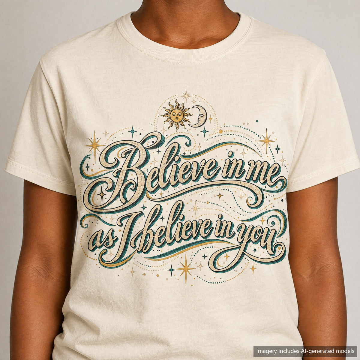 Believe In Me T-shirt, laid flat