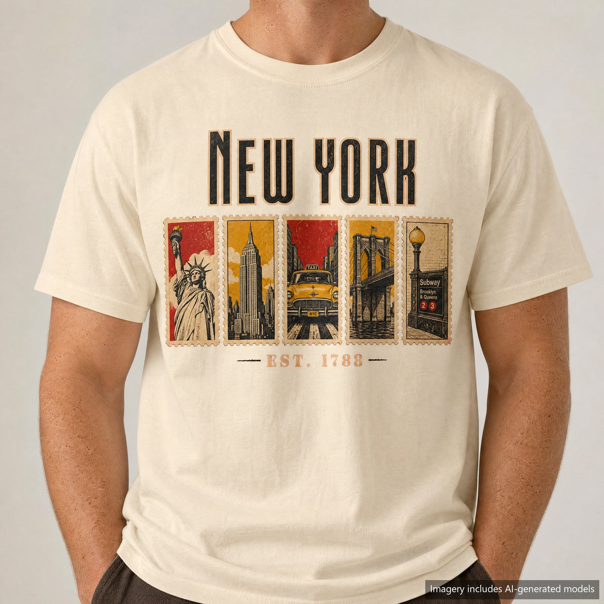 New York Stamp T-shirt, laid flat