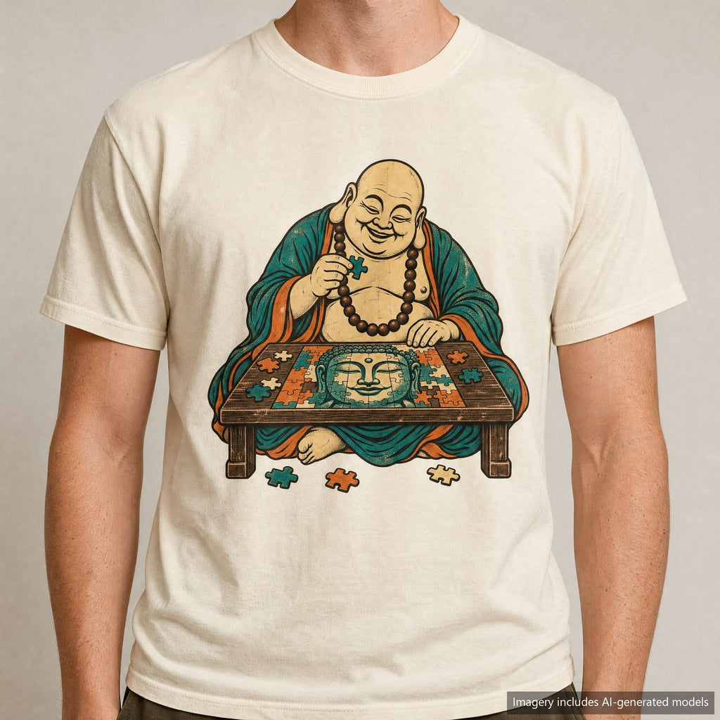 Buddha Jigsaw Puzzle T-shirt, laid flat