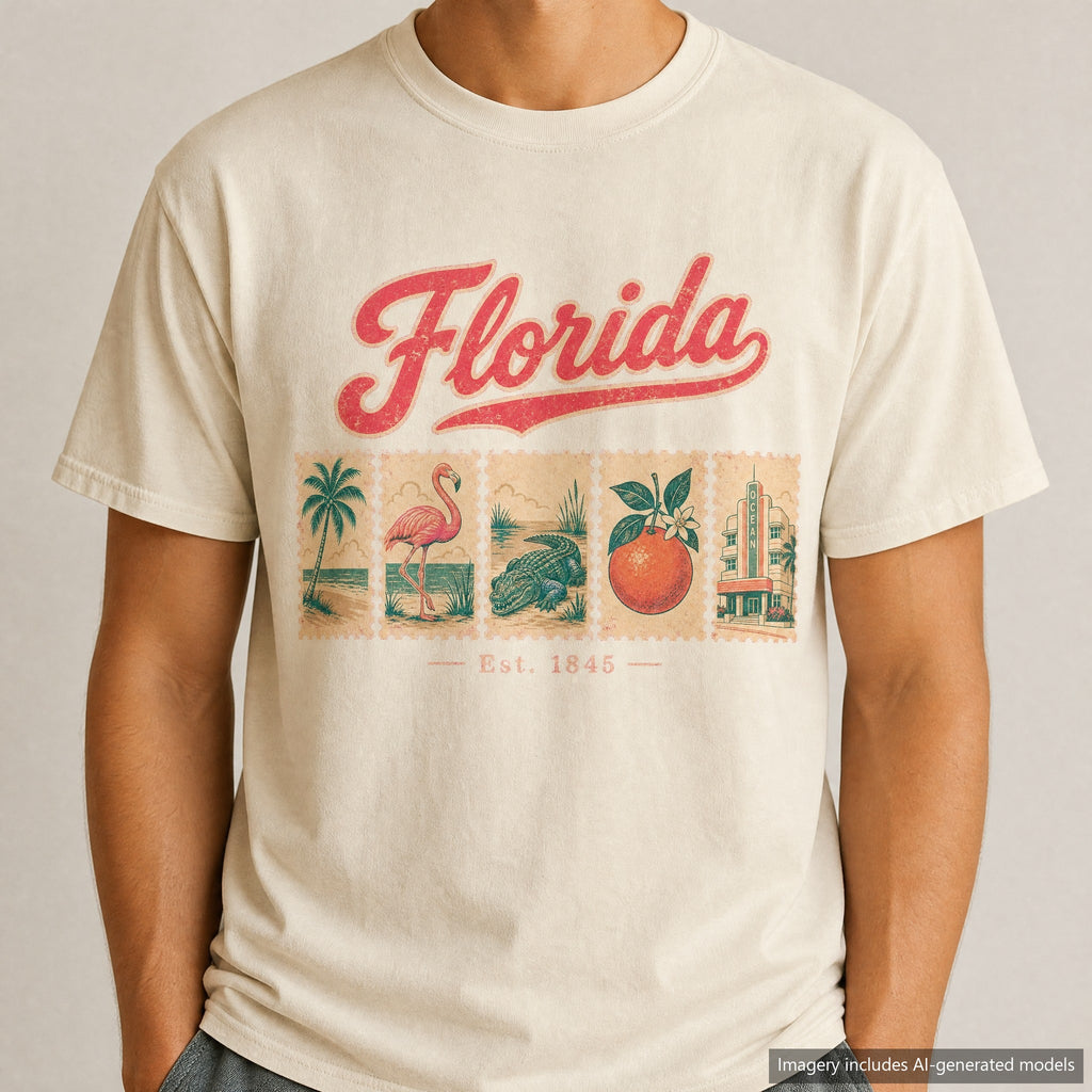 Florida Postage Stamp T-shirt, laid flat