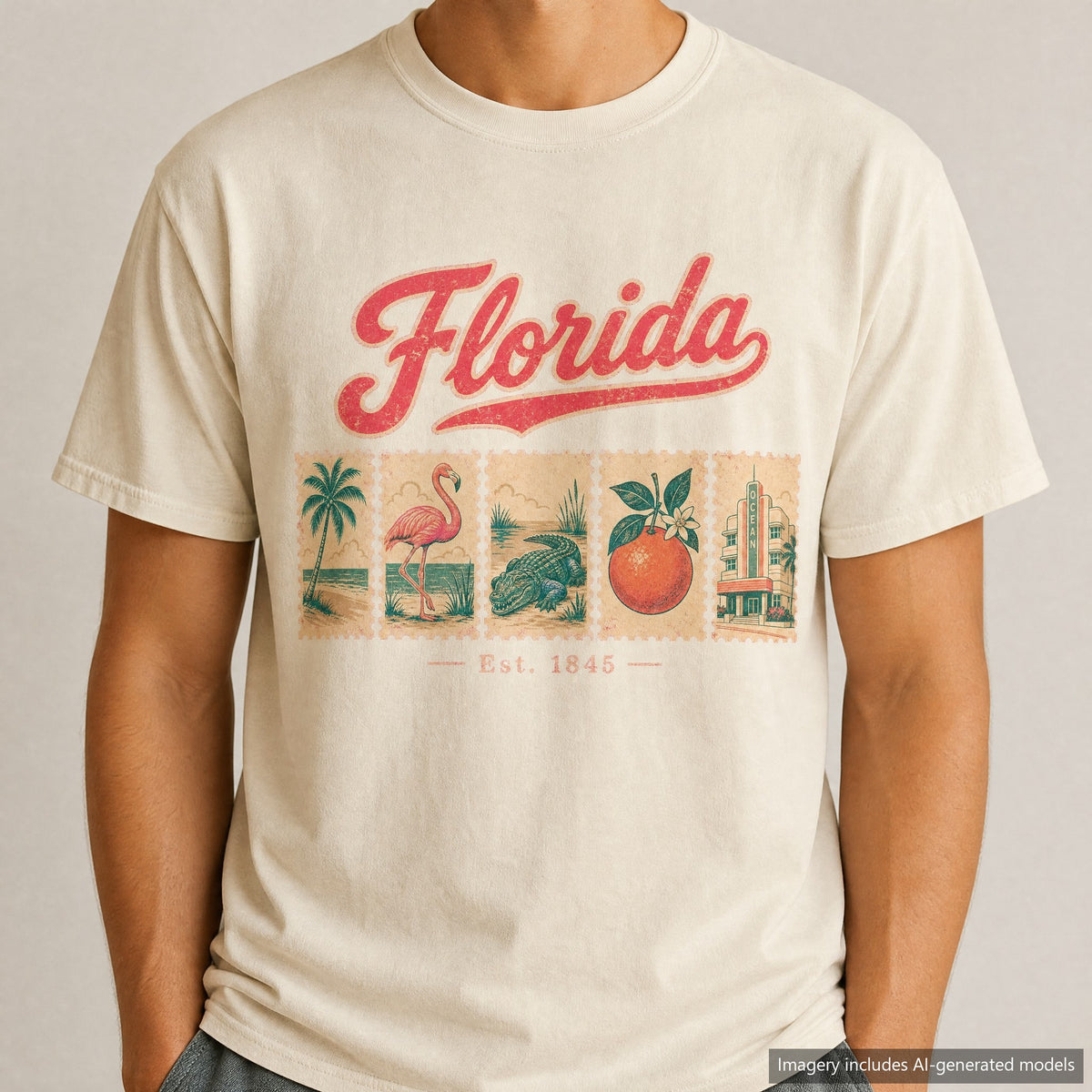 Florida Postage Stamp T-shirt, laid flat