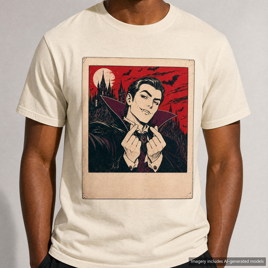 Vampire Selfie T-shirt, laid flat