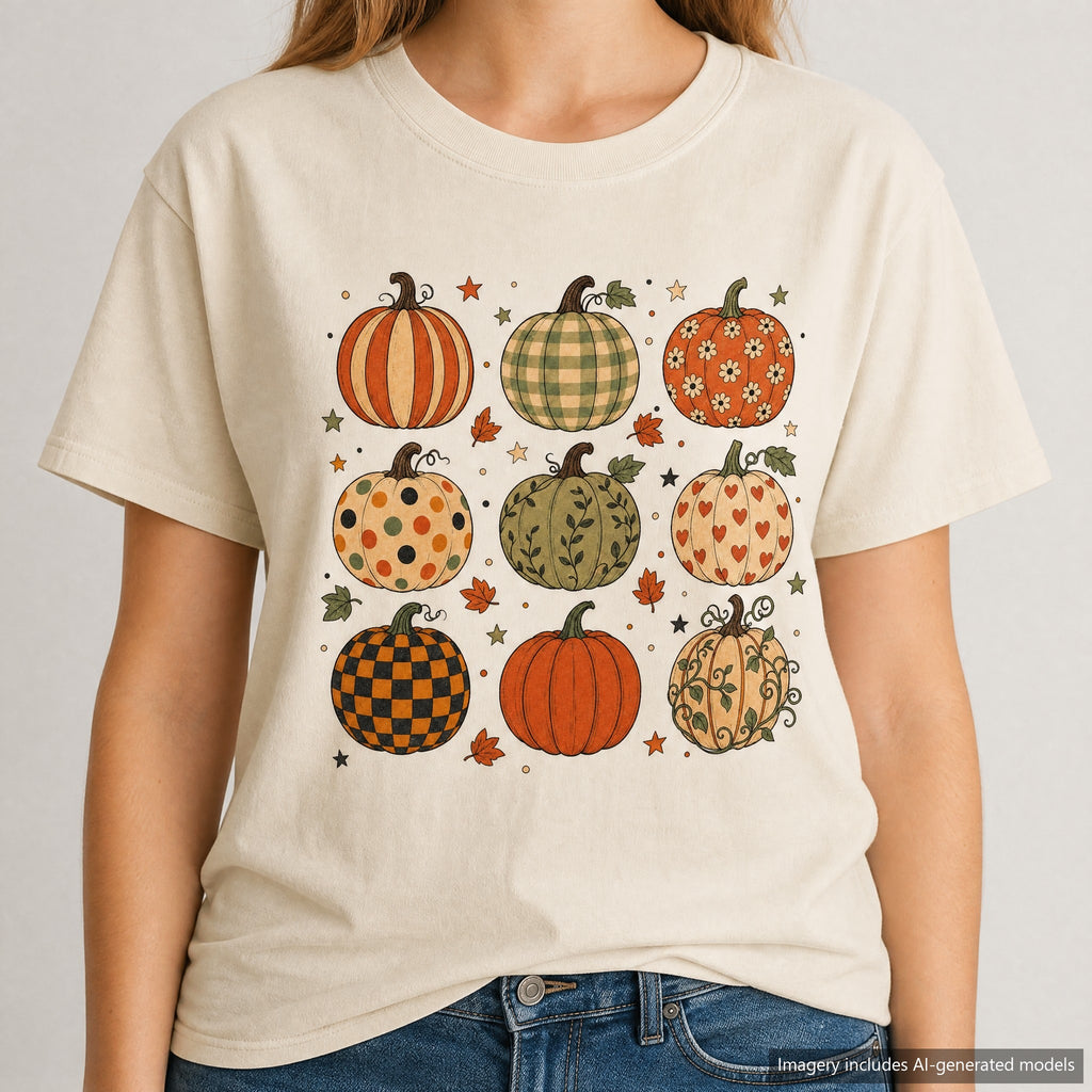 Pumpkin Patch Grid T-shirt, laid flat