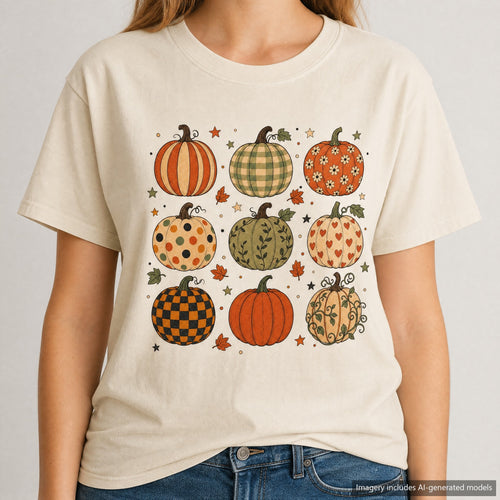 Pumpkin Patch Grid T-shirt, laid flat