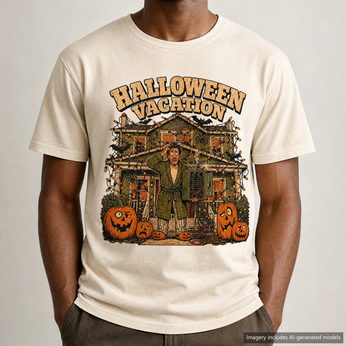 Halloween Movie Parody T-shirt, laid flat