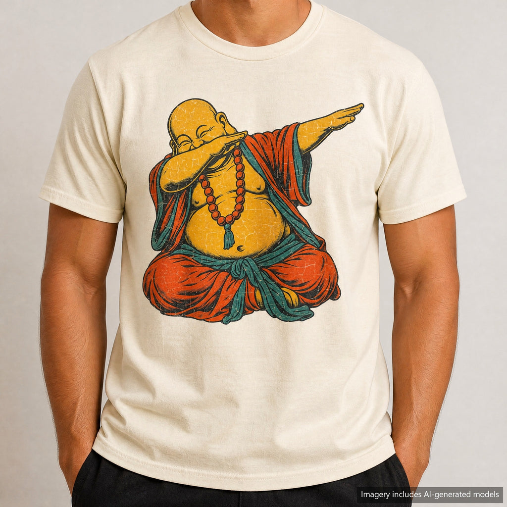 Dabbing Buddha T-shirt, laid flat