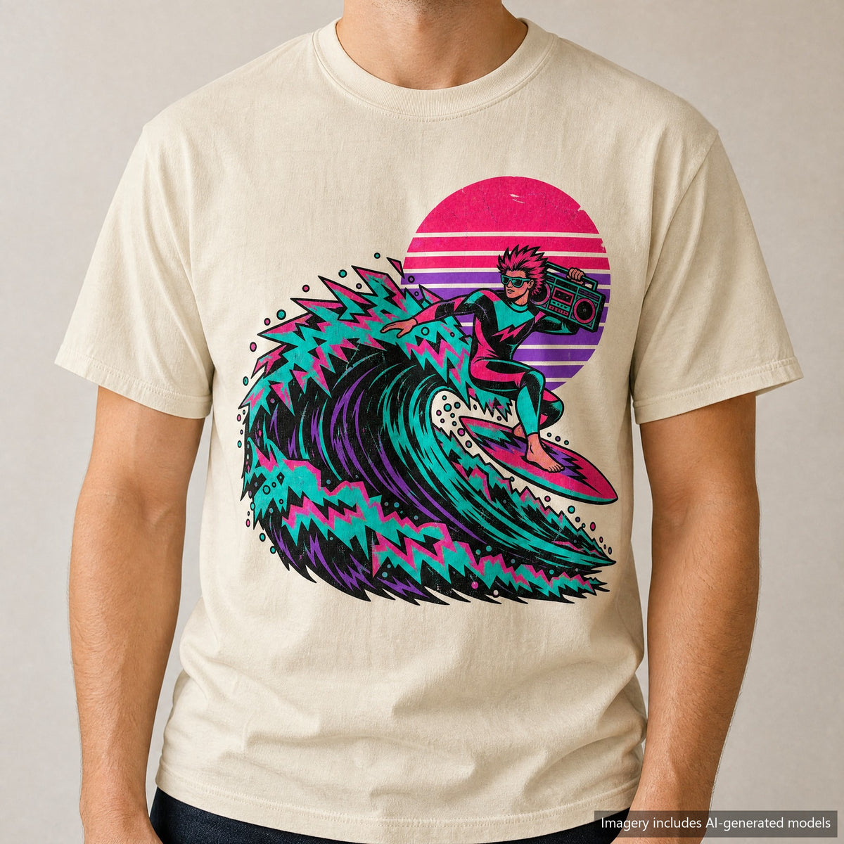 80s Surf Wave T-shirt, laid flat