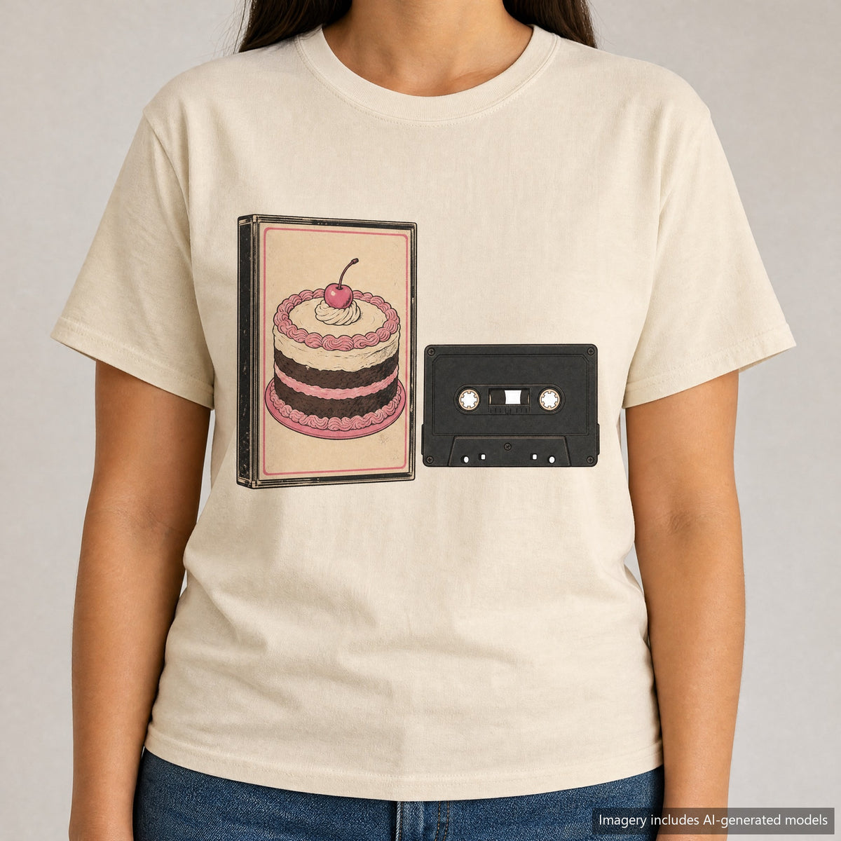 Frosted Cake Cassette T-shirt, laid flat