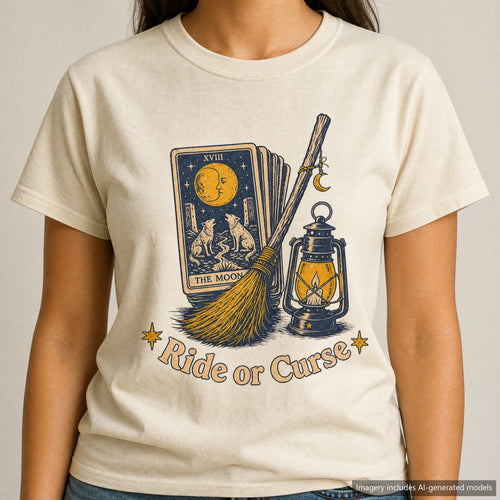 Ride or Curse T-shirt, laid flat