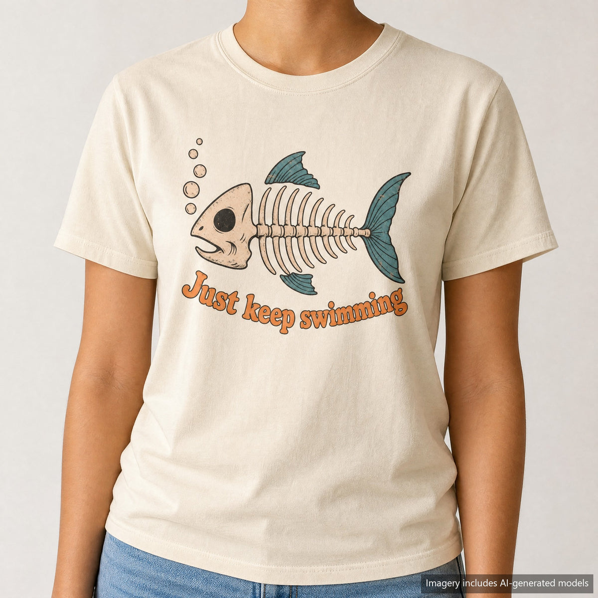 Just Keep Swimming T-shirt, laid flat