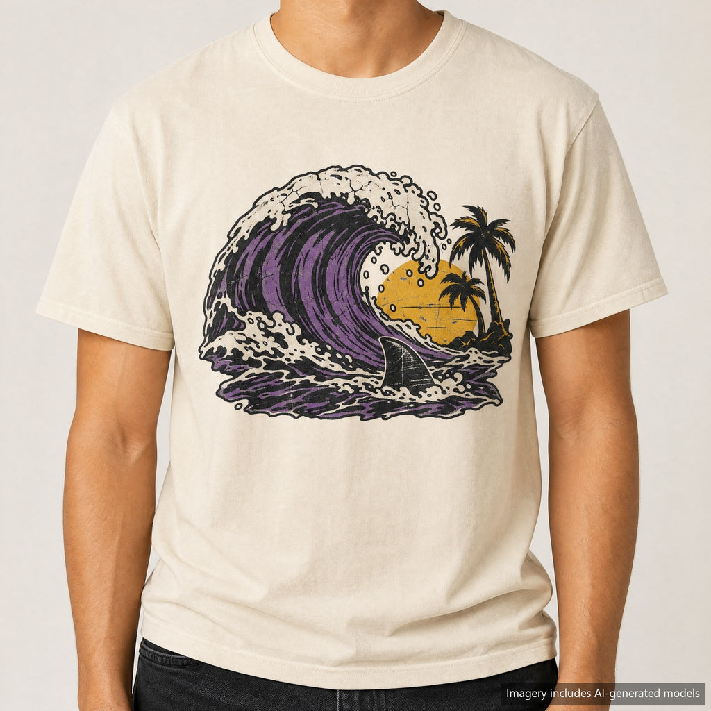 Shark Fin Wave T-shirt, laid flat