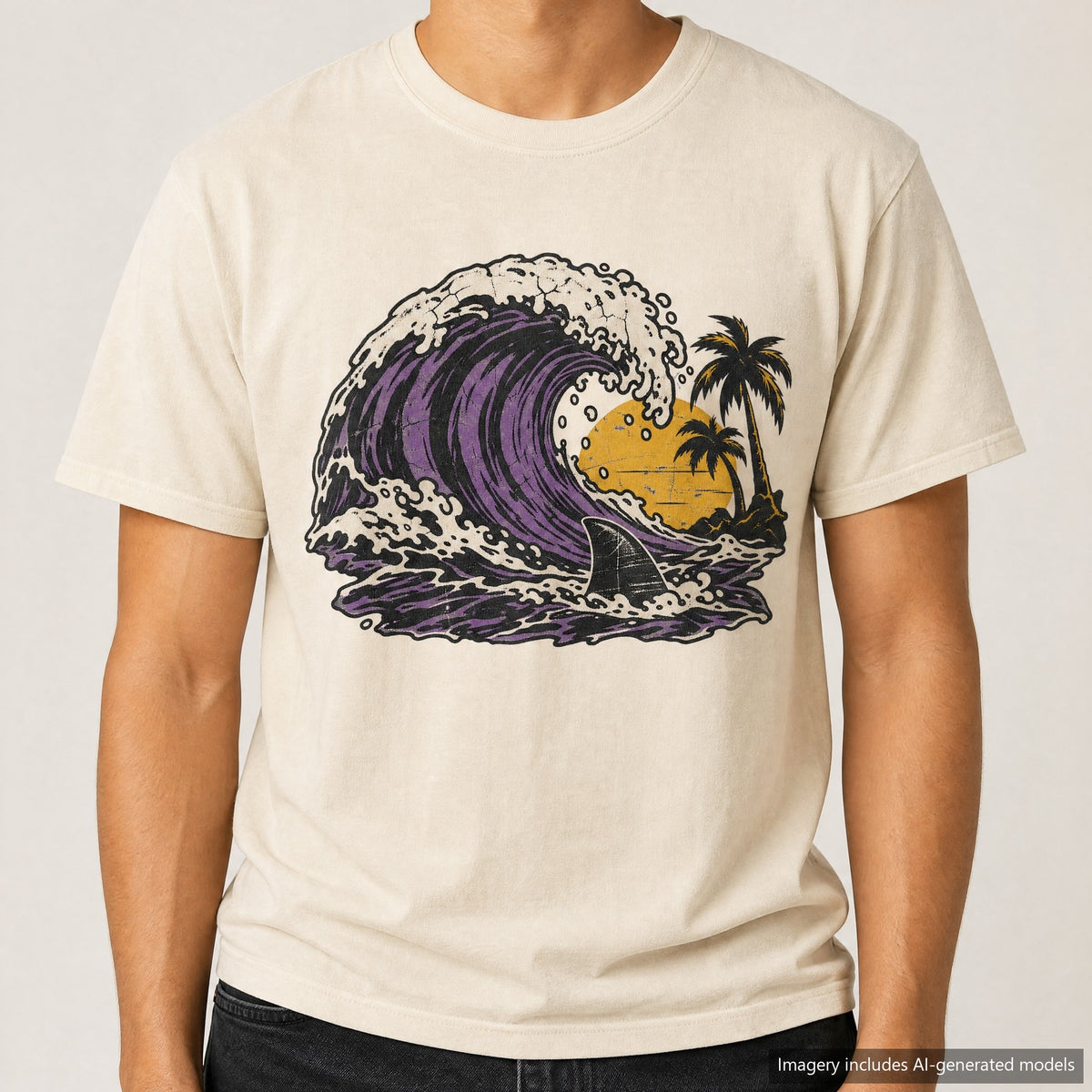 Shark Fin Wave T-shirt, laid flat
