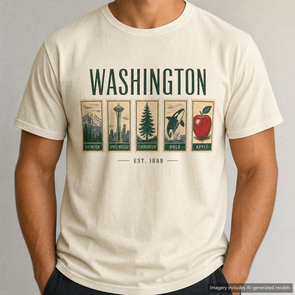 Washington State Postage Stamp T-shirt, laid flat