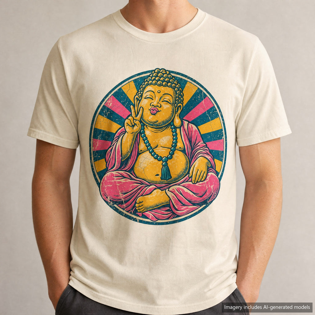 Buddha Selfie T-shirt, laid flat