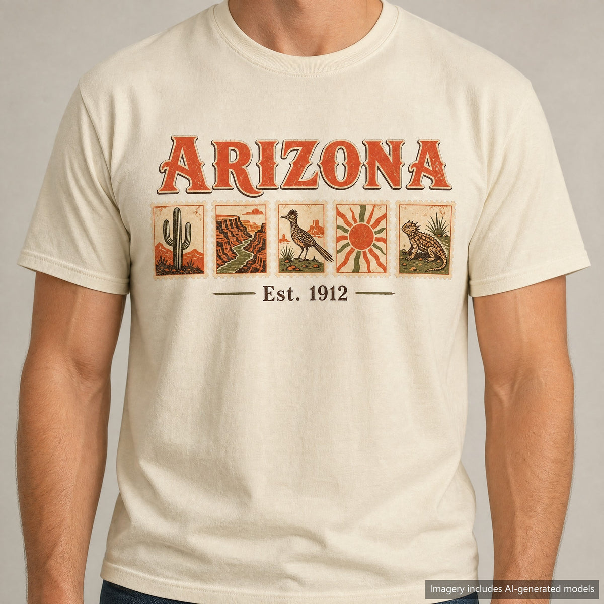Arizona Postage Stamp T-shirt, laid flat