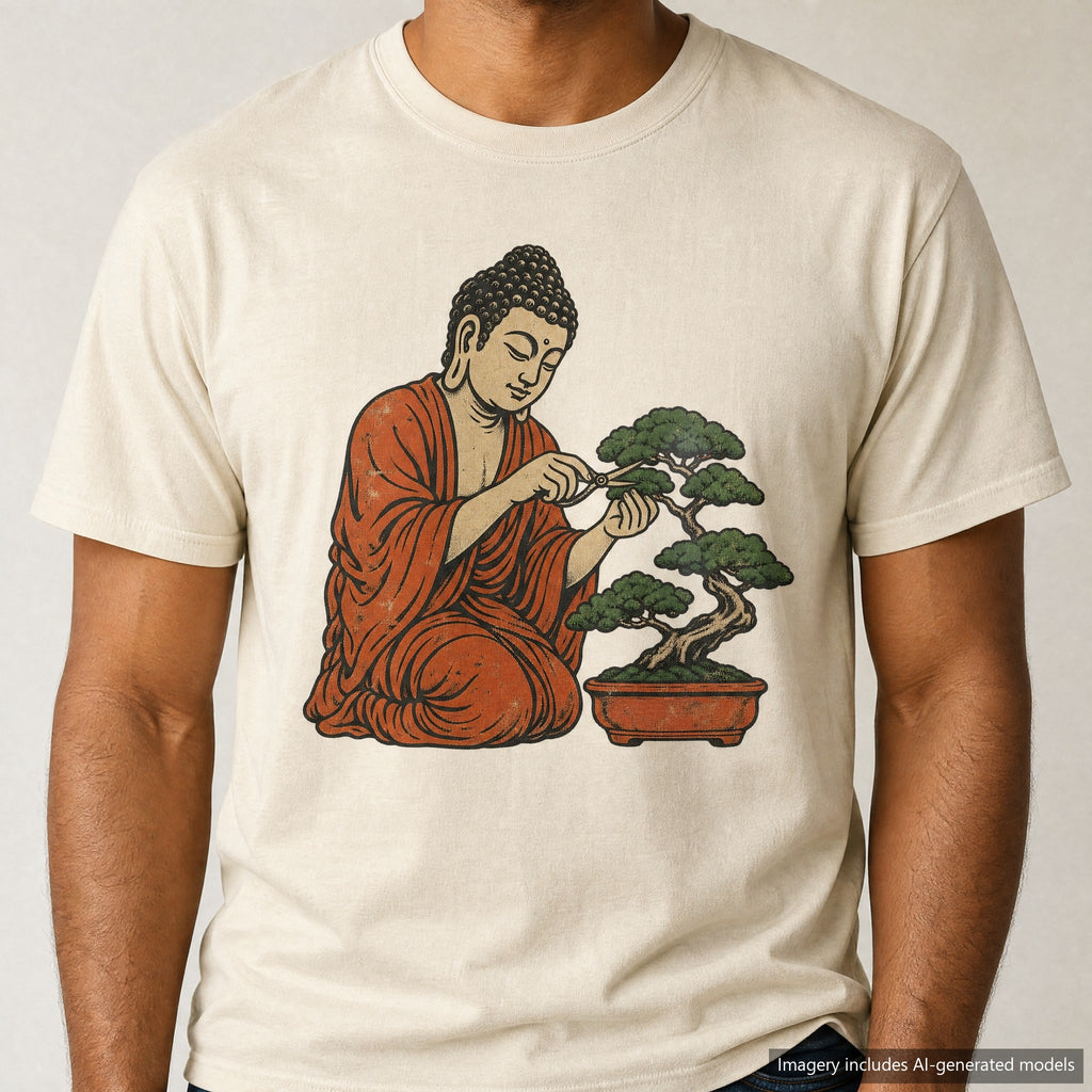 Buddha Bonsai T-shirt, laid flat
