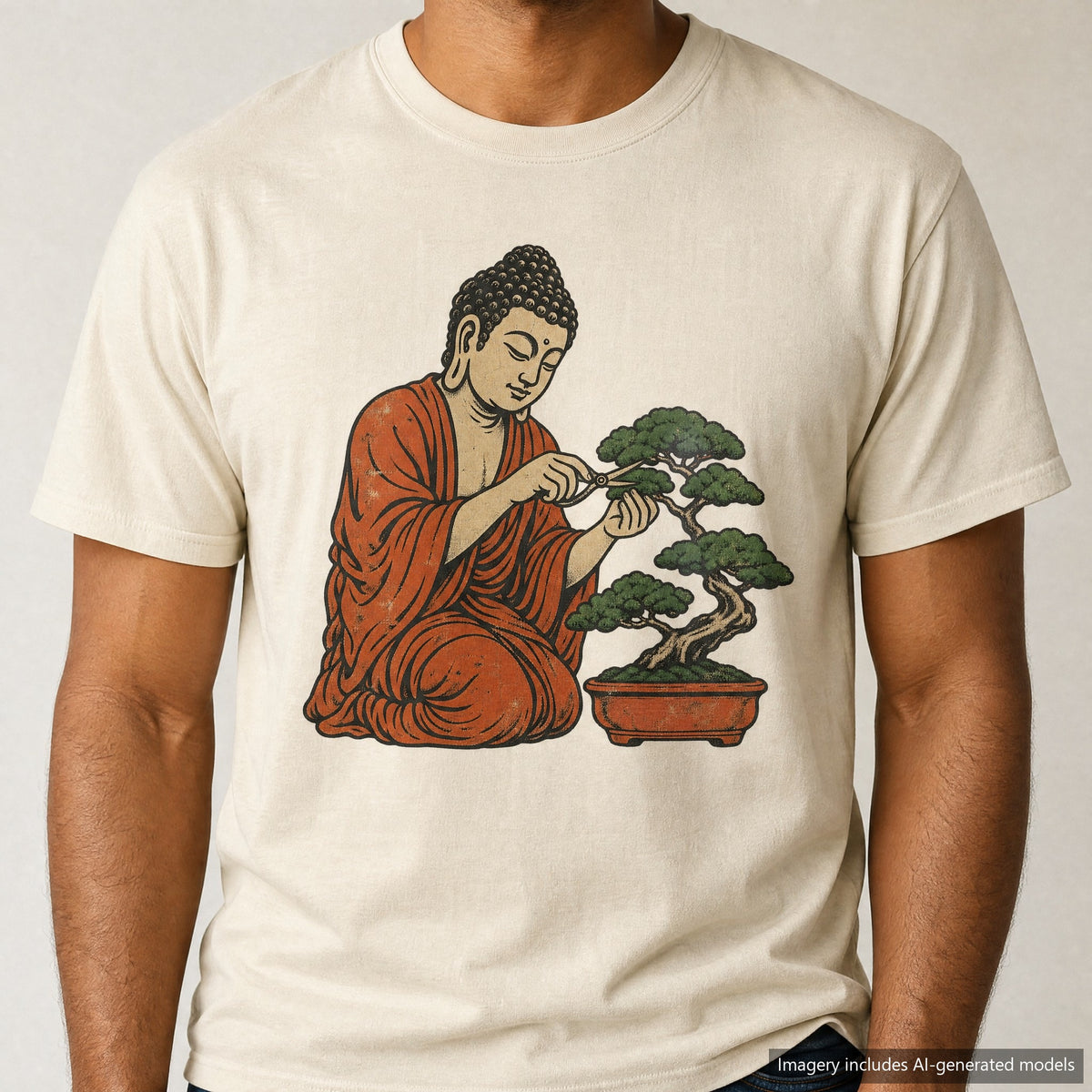 Buddha Bonsai T-shirt, laid flat