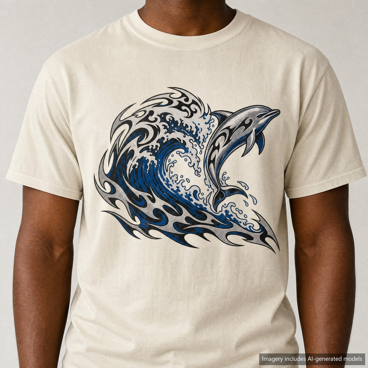 Tribal Flame Wave T-shirt, laid flat