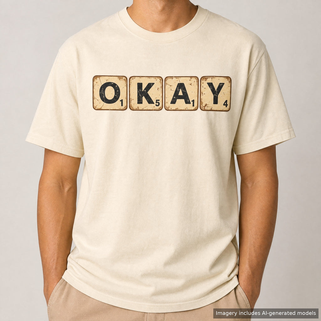 Okay Scrabble Tiles T-shirt, laid flat