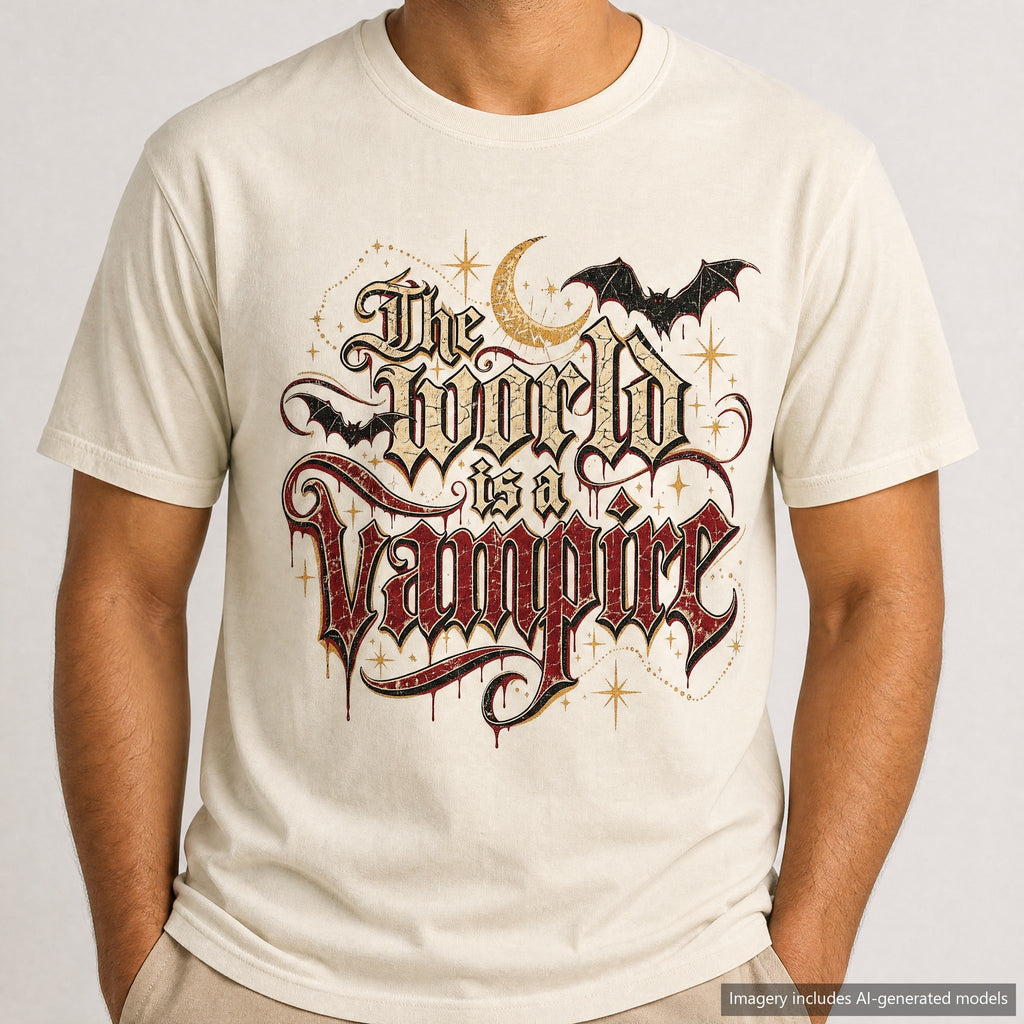The World Is A Vampire T-shirt, laid flat