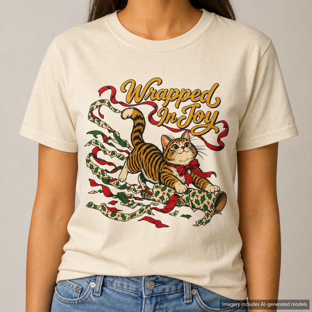 Wrapped In Joy T-shirt, laid flat