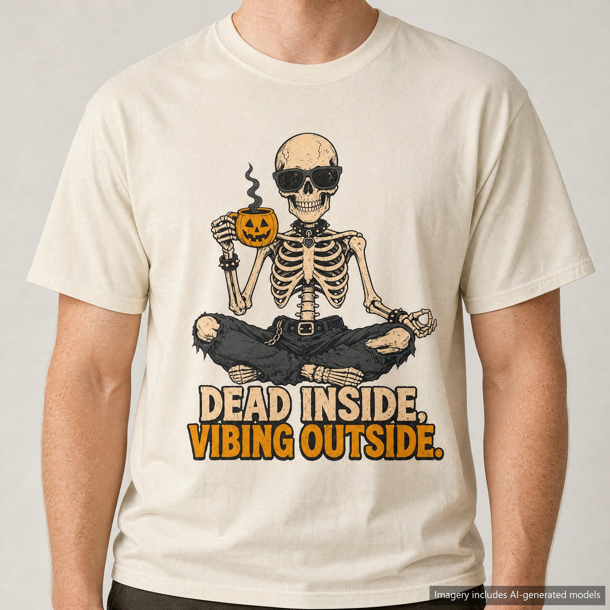 Dead Inside Vibing Outside T-shirt, laid flat