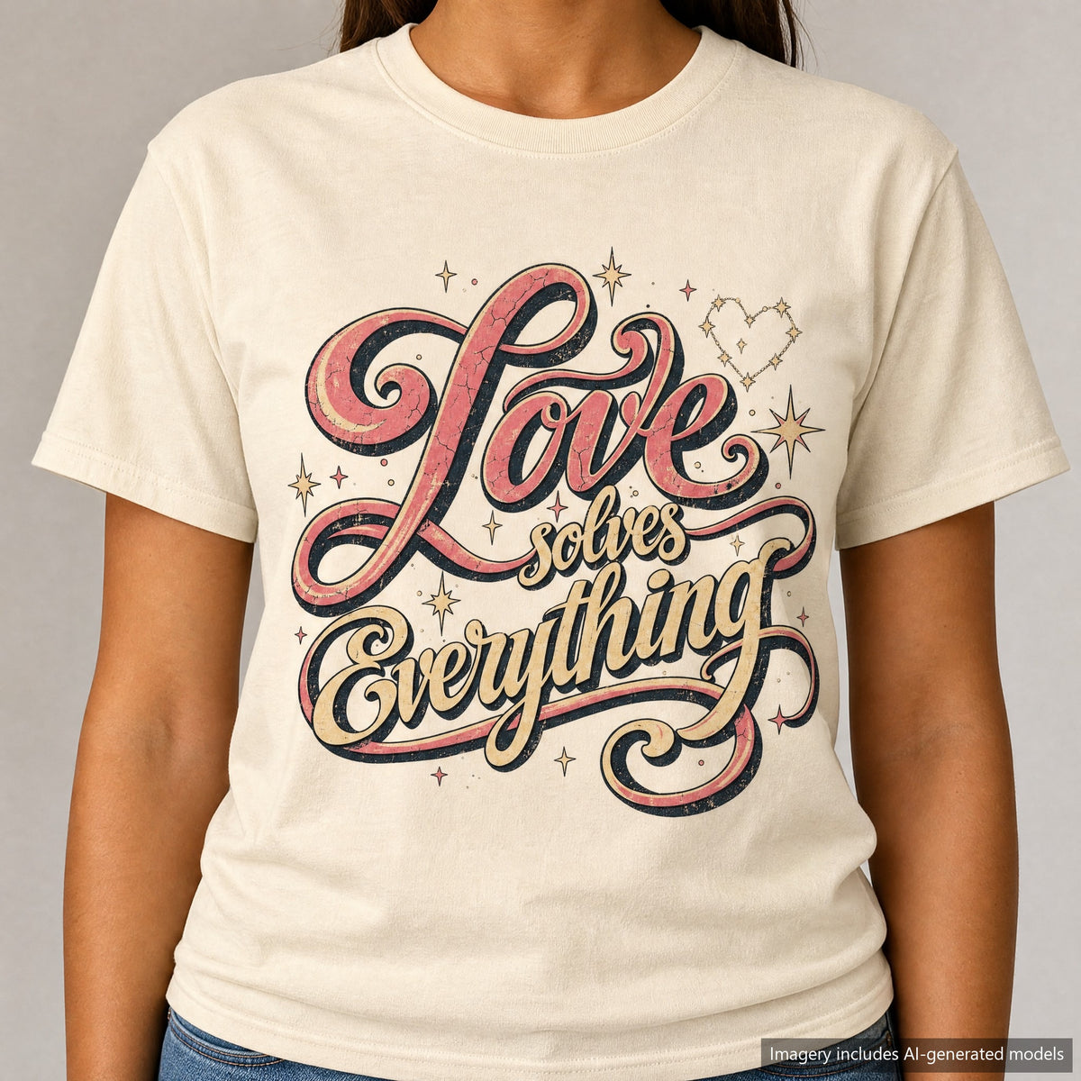Love Solves Everything T-shirt, laid flat