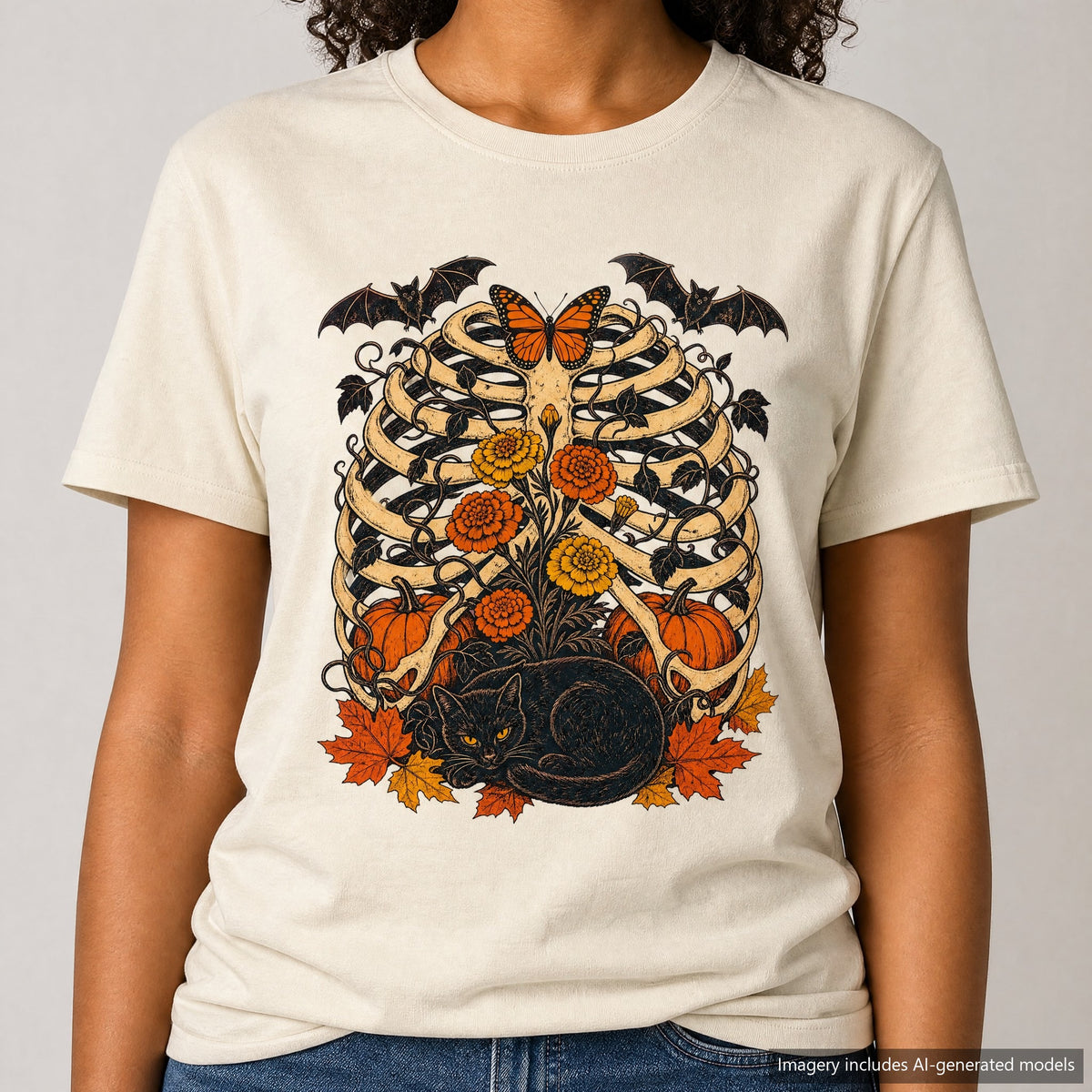 Vine Skeleton Ribcage T-shirt, laid flat