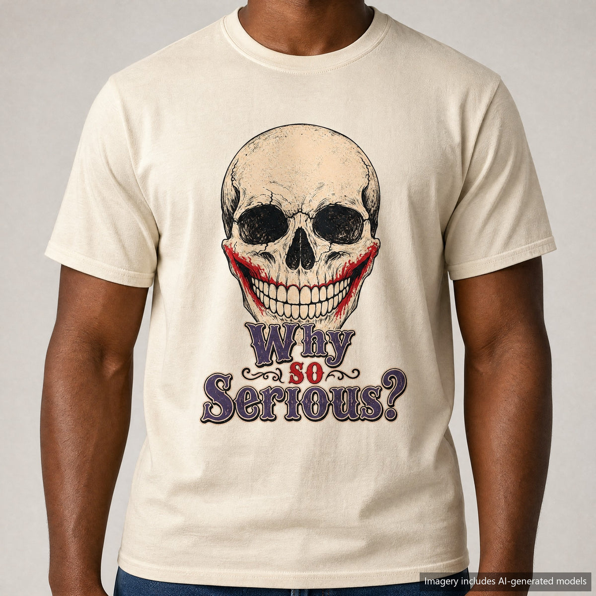 Why So Serious Skull T-shirt, laid flat