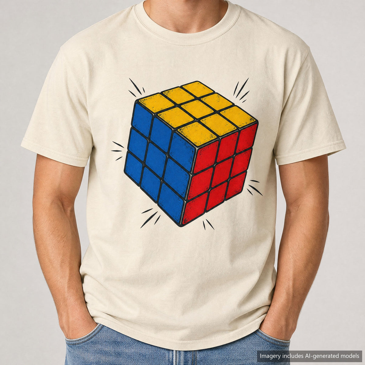 Puzzle Cube T-shirt, laid flat
