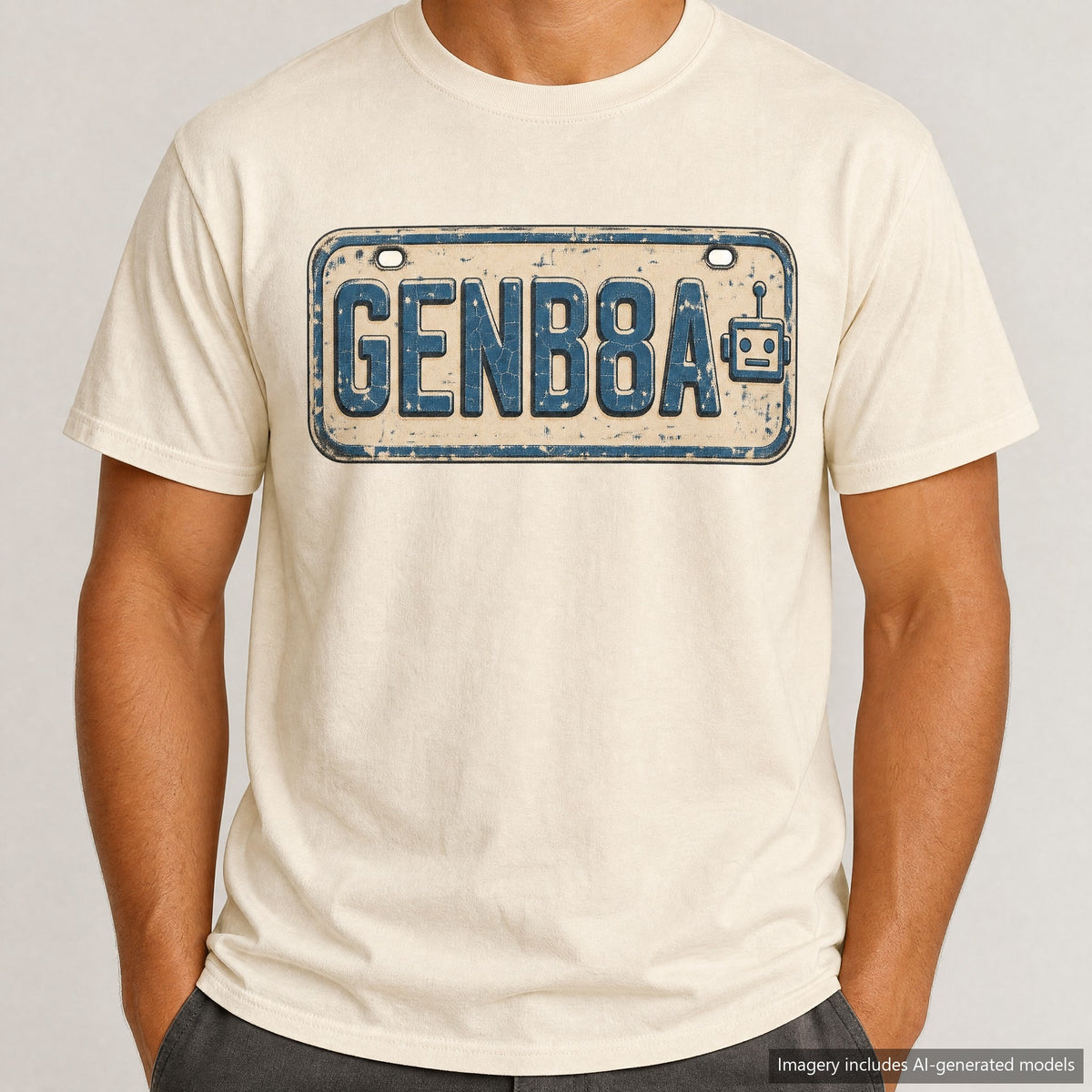 Gen Beta License Plate T-shirt, laid flat