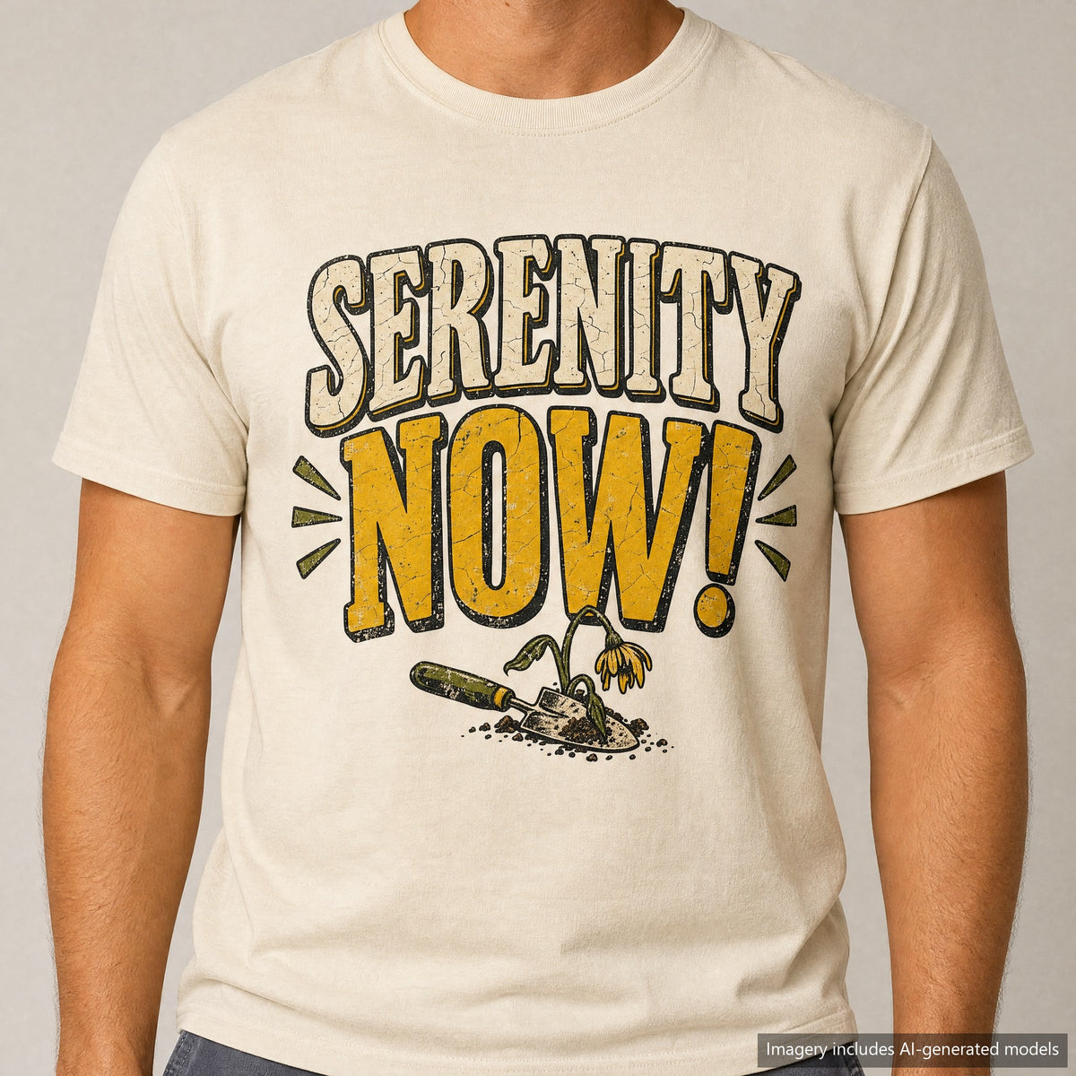 Serenity Now T-shirt, laid flat