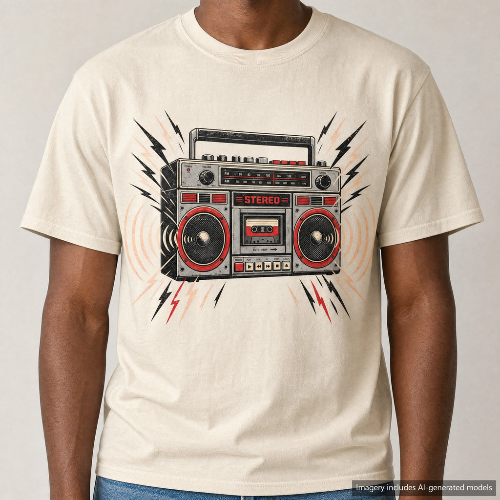 Boombox T-shirt, laid flat