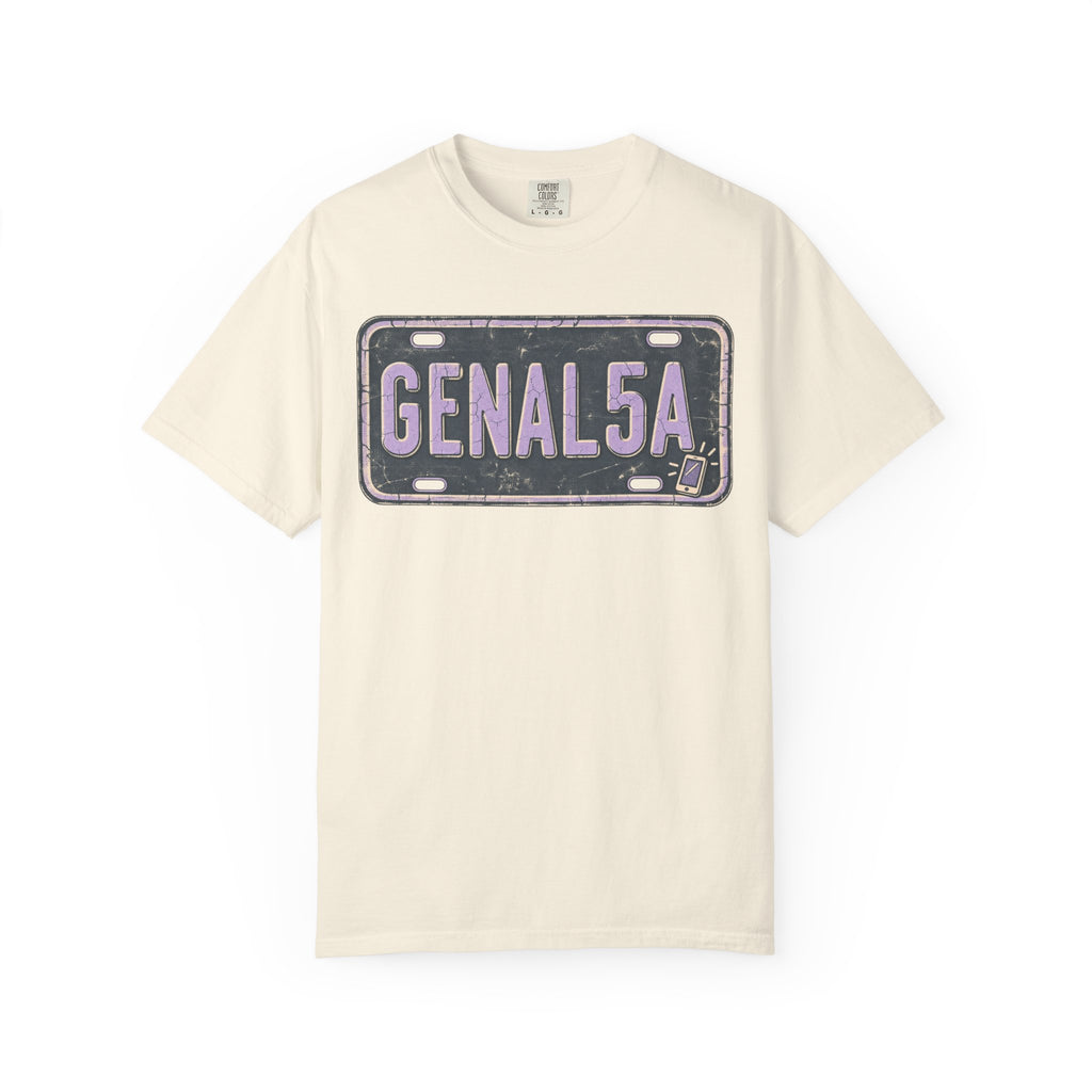 GENAL5A License Plate T-shirt in Ivory, front view