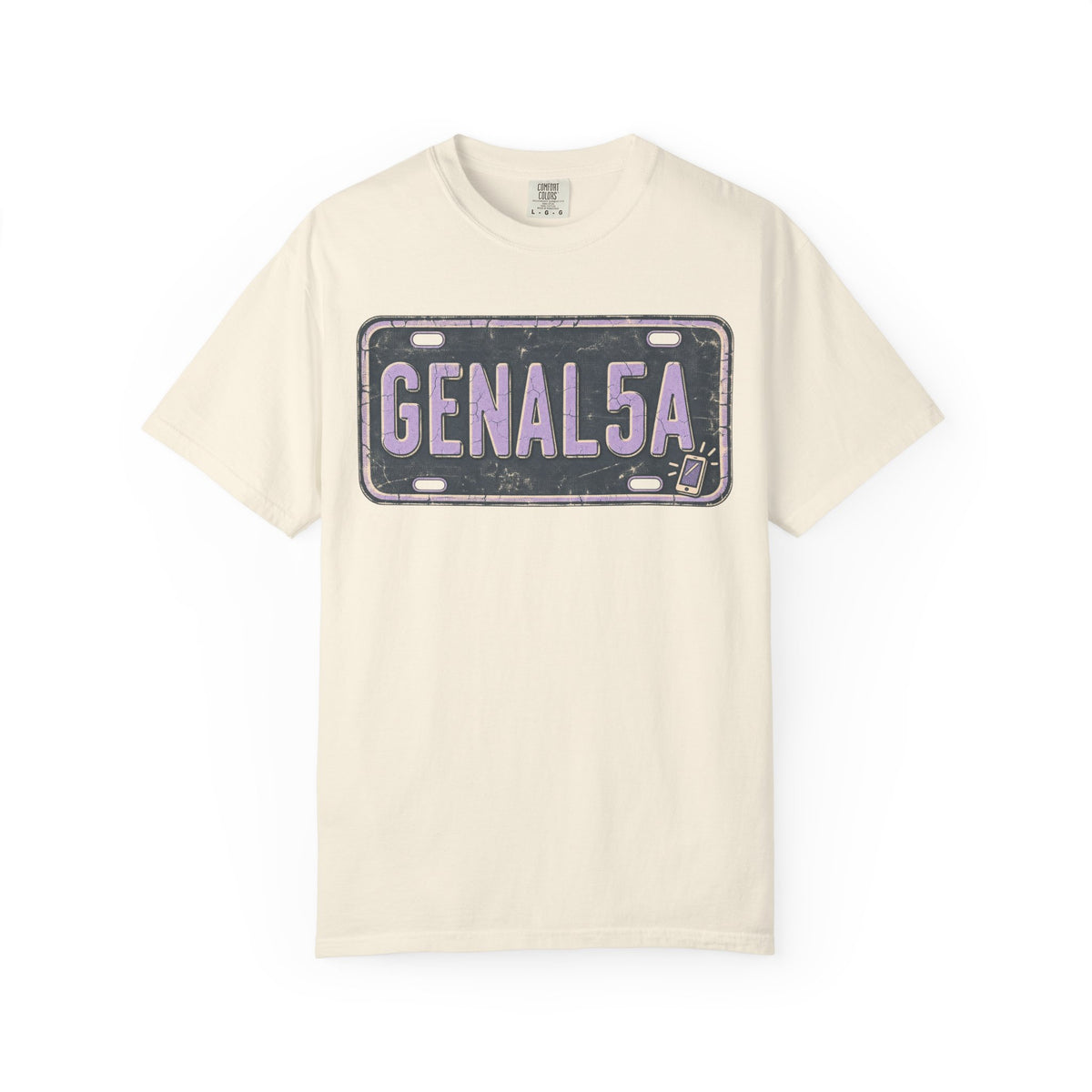 GENAL5A License Plate T-shirt in Ivory, front view