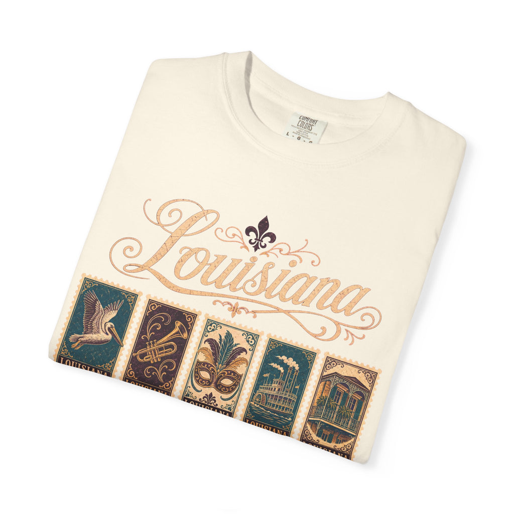 Louisiana Postage Stamp T-shirt in Ivory, folded view