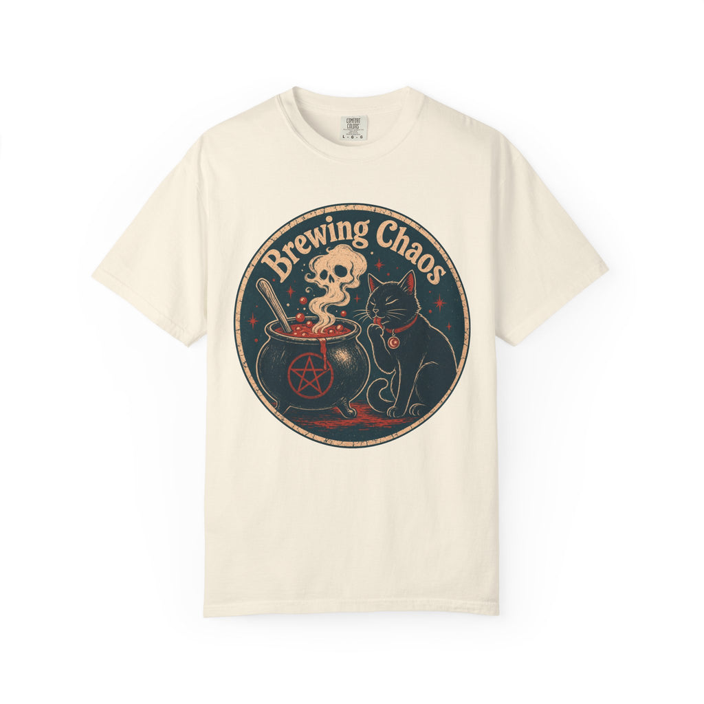 Brewing Chaos T-shirt in Ivory, front view