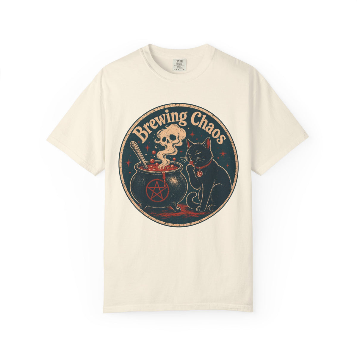 Brewing Chaos T-shirt in Ivory, front view