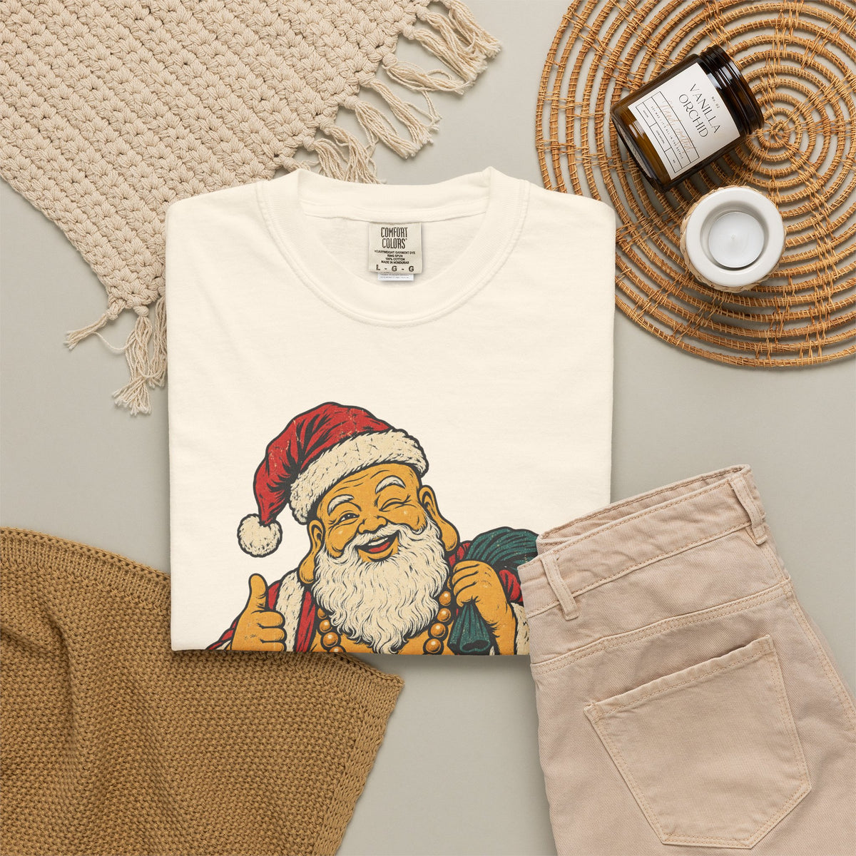 Buddha Santa T-shirt in Ivory, flat lay view