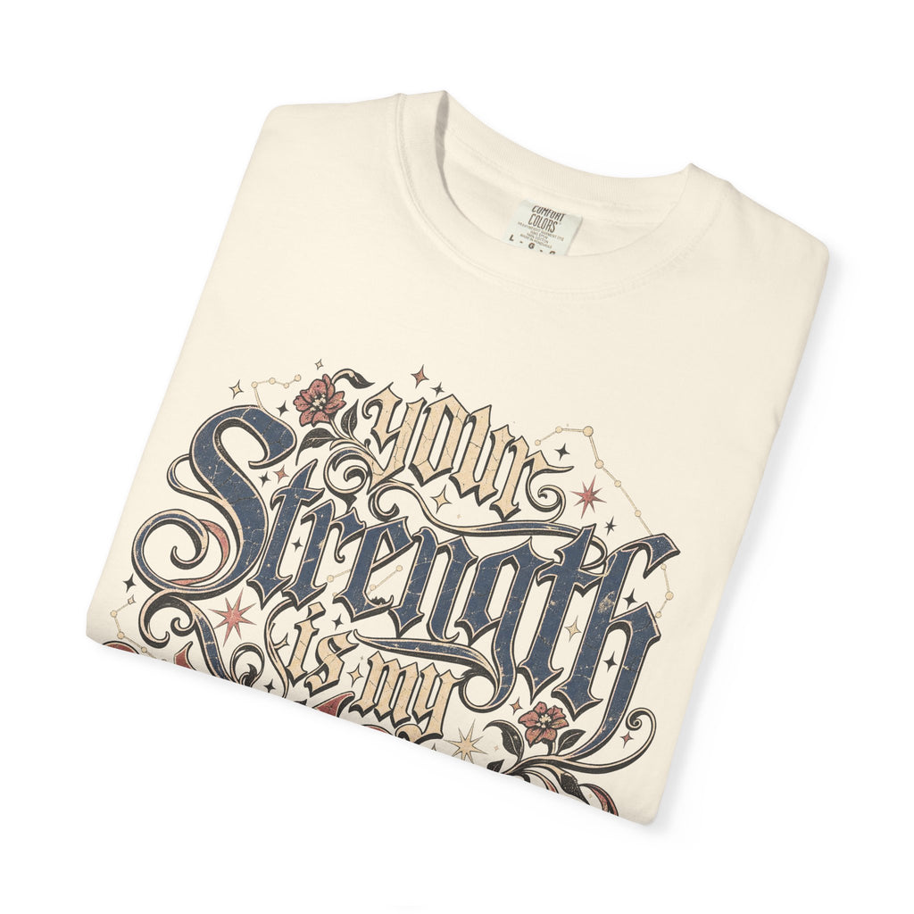 Your Strength Is My Weakness T-shirt in Ivory, folded view