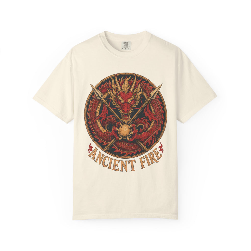 Ancient Fire Dragon T-shirt in Ivory, front view